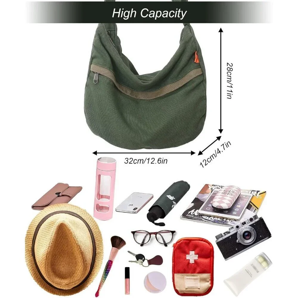 Canvas Crossbody Bag Women Large Capacity Travel Work Hiking Tote